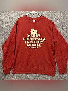 Merry Christmas Ya Filthy Animal Home Alone Sweatshirt Mens L Brown Crewneck NWT